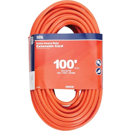 All-Source SJTW Extension Cord, 12 AWG, Outdoor, 12/3, 1 Outlets, Orange, 100 ft OU-JTW123-100-OR